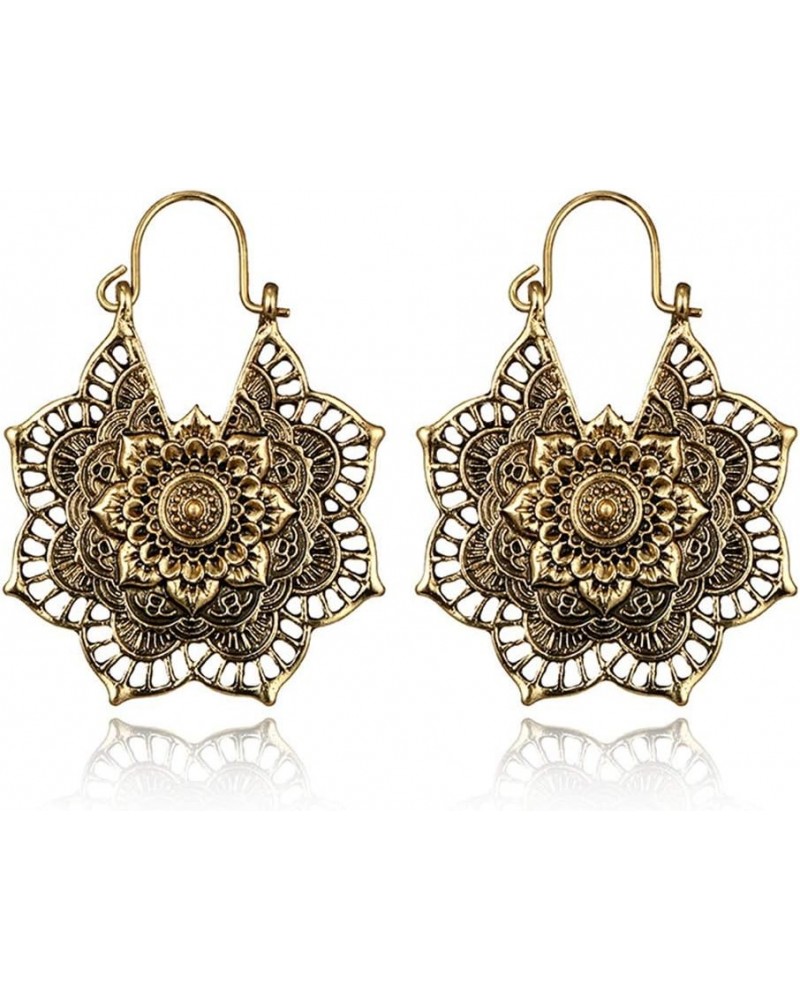 Vintage Mandala Flower Drop Dangle Earring for Women Girl Tribal Hollow Floral Pendant Earrings (Gold) $6.83 Earrings