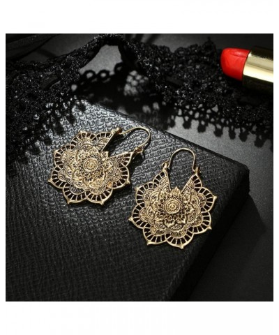 Vintage Mandala Flower Drop Dangle Earring for Women Girl Tribal Hollow Floral Pendant Earrings (Gold) $6.83 Earrings