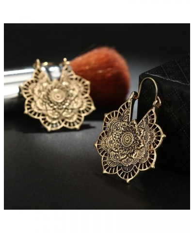 Vintage Mandala Flower Drop Dangle Earring for Women Girl Tribal Hollow Floral Pendant Earrings (Gold) $6.83 Earrings