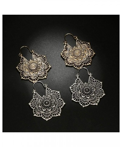 Vintage Mandala Flower Drop Dangle Earring for Women Girl Tribal Hollow Floral Pendant Earrings (Gold) $6.83 Earrings