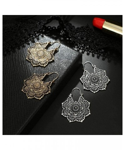 Vintage Mandala Flower Drop Dangle Earring for Women Girl Tribal Hollow Floral Pendant Earrings (Gold) $6.83 Earrings