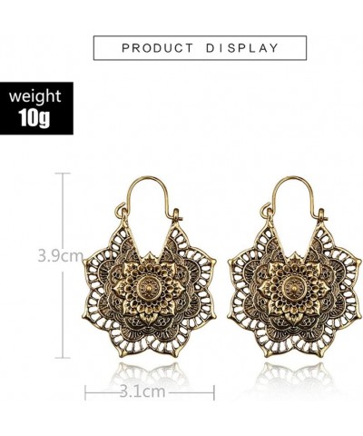 Vintage Mandala Flower Drop Dangle Earring for Women Girl Tribal Hollow Floral Pendant Earrings (Gold) $6.83 Earrings