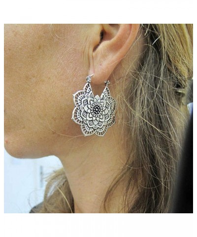 Vintage Mandala Flower Drop Dangle Earring for Women Girl Tribal Hollow Floral Pendant Earrings (Gold) $6.83 Earrings