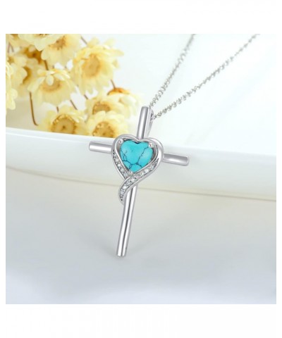 925 Sterling Silver Cross Necklace for Women Dainty Heart Gemstone Cross Pendant Necklace Fine Jewelry Anniversary Birthday H...