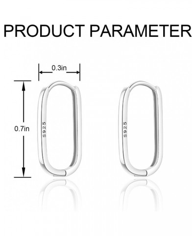 2 Pairs S925 Silver Hoop Earrings Oval Sterling Silver Hoops Rectangle Earrings,Oval Hoop Earrings for Women Paperclip Earrin...