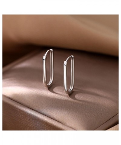 2 Pairs S925 Silver Hoop Earrings Oval Sterling Silver Hoops Rectangle Earrings,Oval Hoop Earrings for Women Paperclip Earrin...