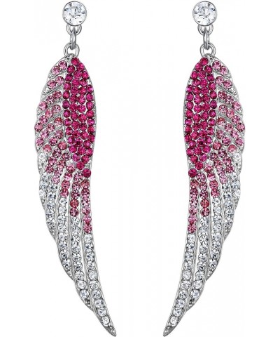 Austrian Crystal Bridal Angel Wing Dangle Earrings Pink Silver-Tone $9.84 Earrings