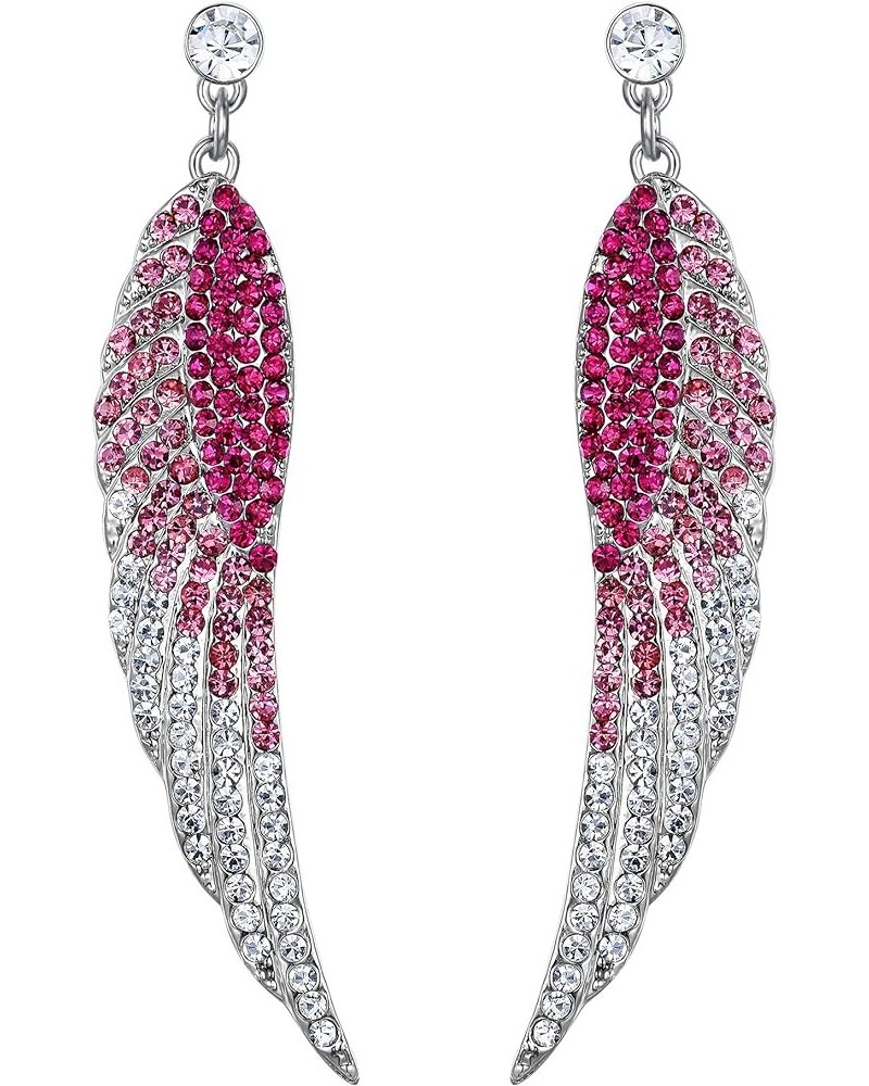 Austrian Crystal Bridal Angel Wing Dangle Earrings Pink Silver-Tone $9.84 Earrings