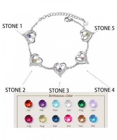 Personalized Mothers Bracelet with 2-5 Name Birthstones Heart Chain Bracelets for Women Engraved for Women Mom Mother's Day C...