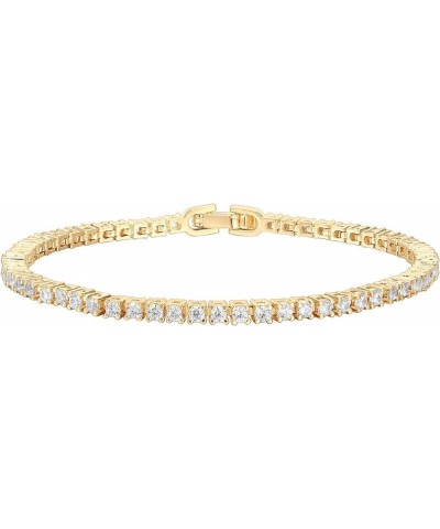 14K Gold Plated Cubic Zirconia Classic Tennis Bracelet | Gold Bracelets for Women | 4mm CZ, Size 6.5-7.5 Inch Yellow Gold 6.5...