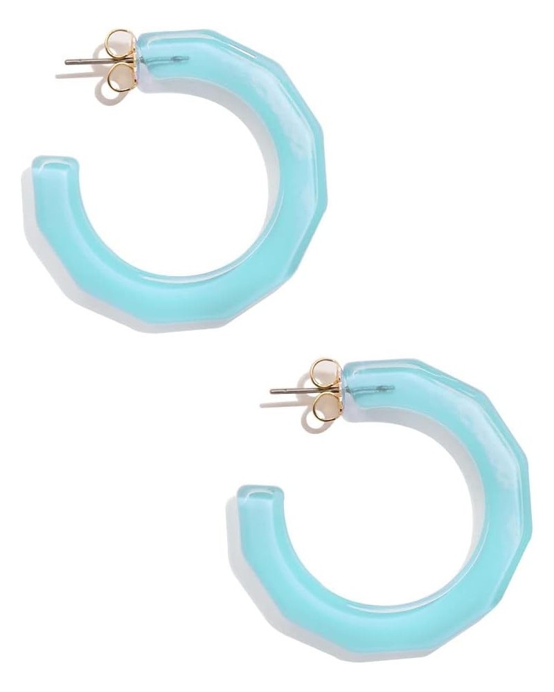 Colorful Resin Acrylic Textured Flat Hoop Earring for Women Girls Bright Blue $13.86 Earrings