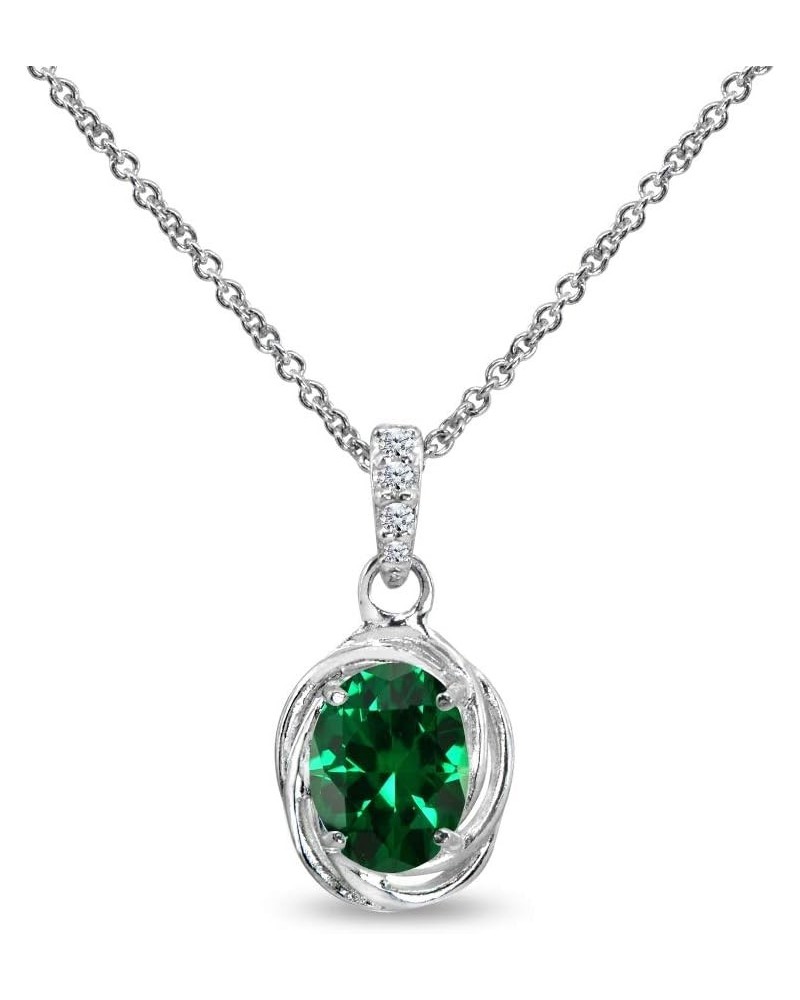 Sterling Silver Genuine or Synthetic Gemstone 8x6mm Oval Love Knot Pendant Necklace Synthetic Green Quartz $13.80 Necklaces