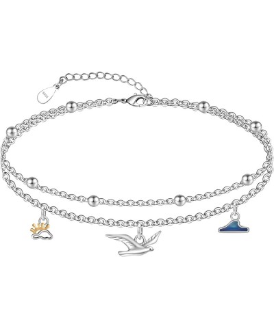 Ankle Bracelets for Women 925 Sterling Silver Anklet Animals/Ladybug/Clover/Hat/Wave Double Layer Anklet Adjustable 9 to 10 I...