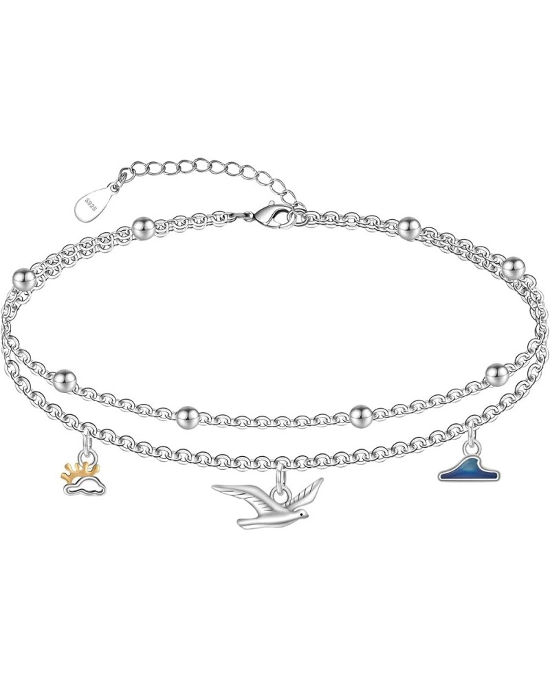 Ankle Bracelets for Women 925 Sterling Silver Anklet Animals/Ladybug/Clover/Hat/Wave Double Layer Anklet Adjustable 9 to 10 I...