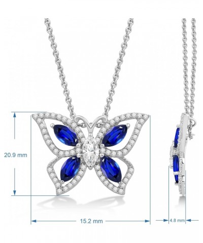 Sterling Silver 6x3 MM Marquise Created Blue Sapphire with Marquise and Round Cut Created White Sapphire Butterfly Pendant Ne...