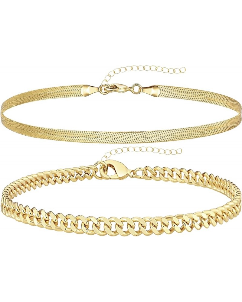 Ankle Bracelets for Women, 14k Gold Plated Waterproof Layered Cuban Figaro Link Chain Anklets Set Gold Anklets Jewelry Gift A...