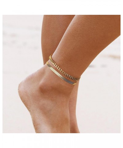 Ankle Bracelets for Women, 14k Gold Plated Waterproof Layered Cuban Figaro Link Chain Anklets Set Gold Anklets Jewelry Gift A...