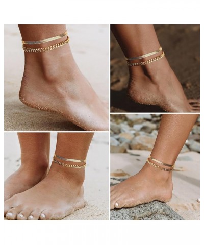 Ankle Bracelets for Women, 14k Gold Plated Waterproof Layered Cuban Figaro Link Chain Anklets Set Gold Anklets Jewelry Gift A...