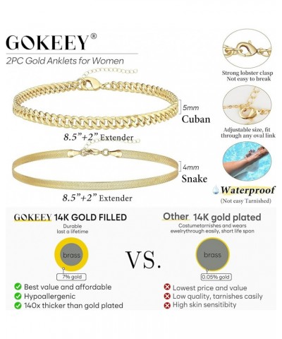 Ankle Bracelets for Women, 14k Gold Plated Waterproof Layered Cuban Figaro Link Chain Anklets Set Gold Anklets Jewelry Gift A...