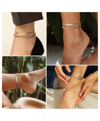 Ankle Bracelets for Women, 14k Gold Plated Waterproof Layered Cuban Figaro Link Chain Anklets Set Gold Anklets Jewelry Gift A...