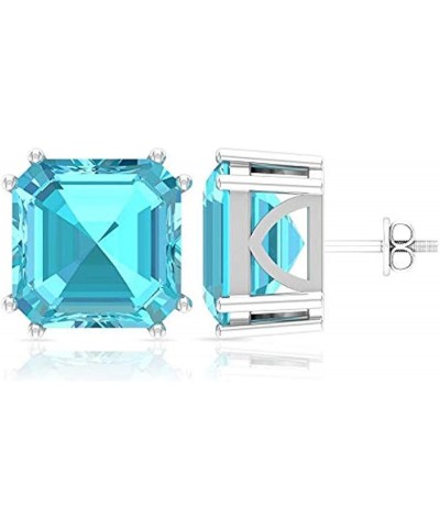 Ritika Created Asscher Cut Gemstones 925 Sterling Silver(5mm) 14K White Gold Over Solitaire Diamond Stud Earring for Women cr...