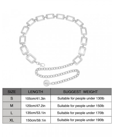 Metal Waist Chain for Women Body Belly Belt Chain Belt for Dress Vest Jeans Square Silver S: Length 105cm/41.3in $10.58 Body ...