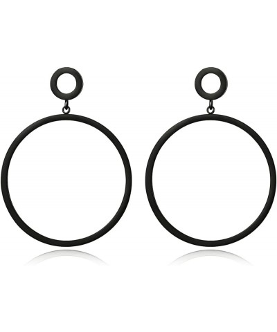Black Metal Triangle Rectangle Bar Ellipse Circle Waterdrop Dangle Drop Earrings For Women Black Circle $10.63 Earrings