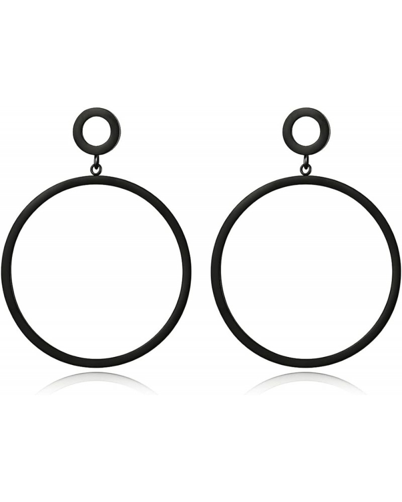 Black Metal Triangle Rectangle Bar Ellipse Circle Waterdrop Dangle Drop Earrings For Women Black Circle $10.63 Earrings