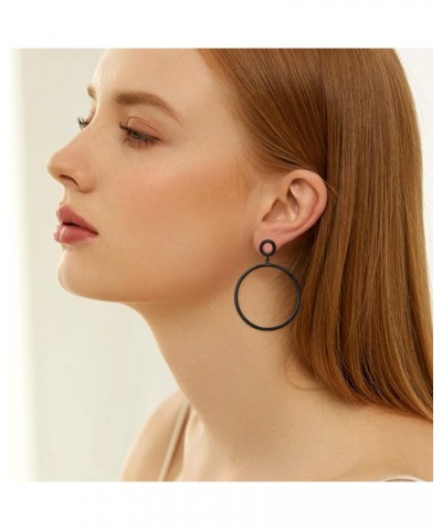 Black Metal Triangle Rectangle Bar Ellipse Circle Waterdrop Dangle Drop Earrings For Women Black Circle $10.63 Earrings