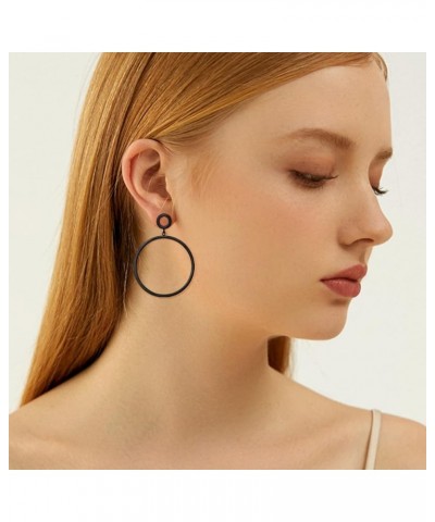 Black Metal Triangle Rectangle Bar Ellipse Circle Waterdrop Dangle Drop Earrings For Women Black Circle $10.63 Earrings