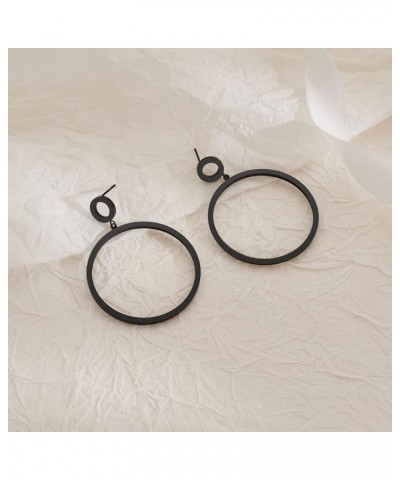 Black Metal Triangle Rectangle Bar Ellipse Circle Waterdrop Dangle Drop Earrings For Women Black Circle $10.63 Earrings