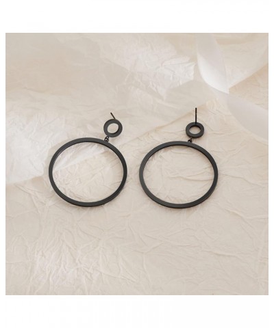 Black Metal Triangle Rectangle Bar Ellipse Circle Waterdrop Dangle Drop Earrings For Women Black Circle $10.63 Earrings