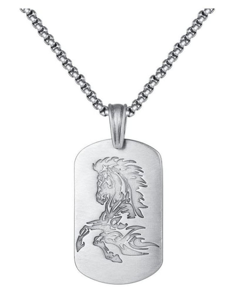 Men's and Women's Stainless Steel Chinese Dog Tag Zodiac Signet Pendant Necklace with Chain Amulet Jewelry Horse popular $9.2...