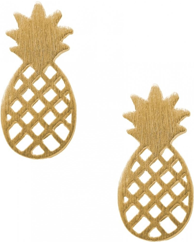 Handcrafted Brushed Metal Cute Pineapple Stud Earrings Gold $8.69 Earrings