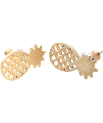 Handcrafted Brushed Metal Cute Pineapple Stud Earrings Gold $8.69 Earrings