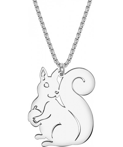 Stainless Steel 18K Gold Silver Plated Cute Christmas Squirrel Necklace Pendant for Women Girls Kids Animal Jewelry Gifts for...