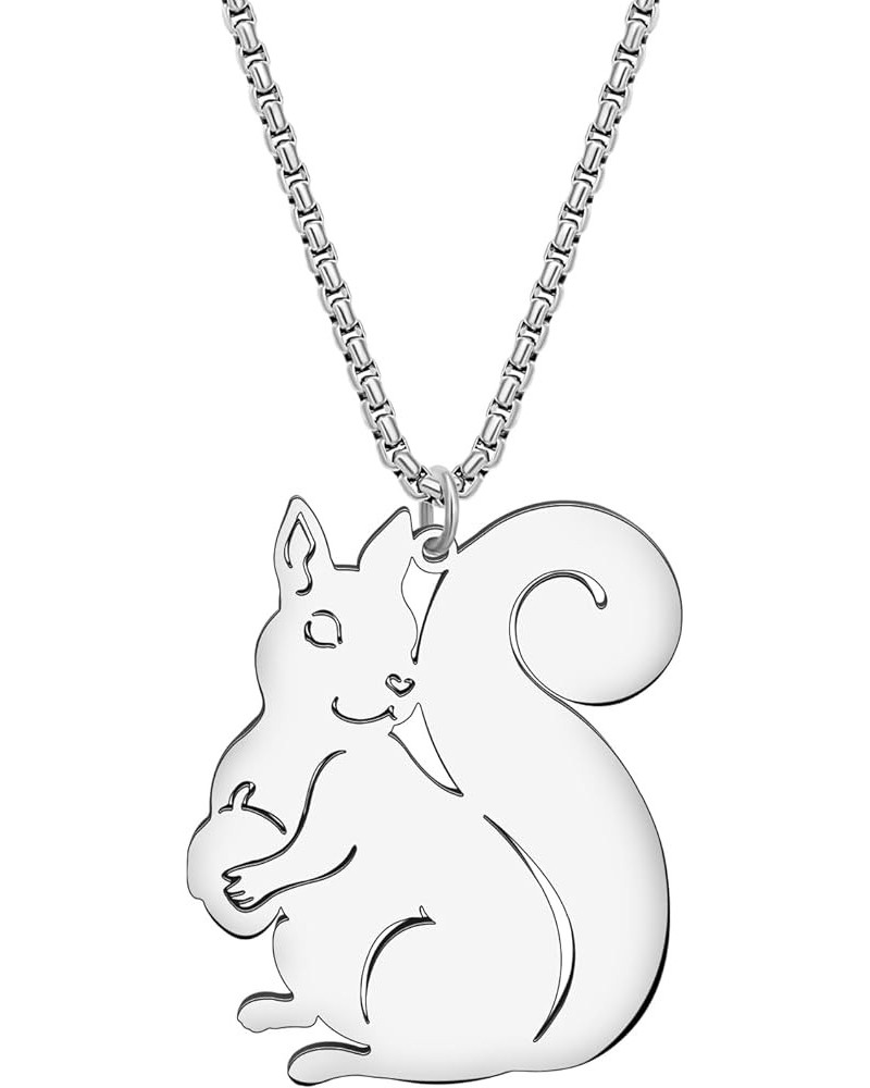 Stainless Steel 18K Gold Silver Plated Cute Christmas Squirrel Necklace Pendant for Women Girls Kids Animal Jewelry Gifts for...