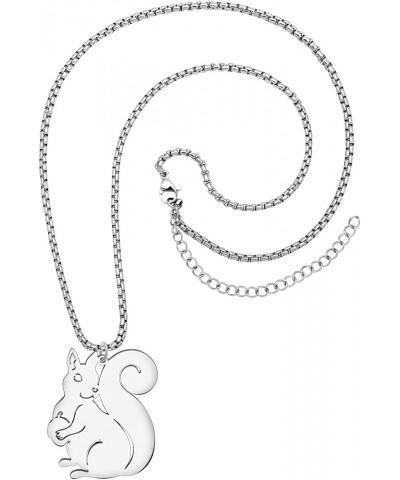 Stainless Steel 18K Gold Silver Plated Cute Christmas Squirrel Necklace Pendant for Women Girls Kids Animal Jewelry Gifts for...