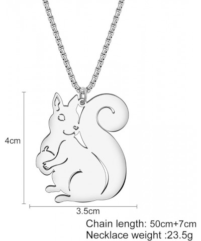 Stainless Steel 18K Gold Silver Plated Cute Christmas Squirrel Necklace Pendant for Women Girls Kids Animal Jewelry Gifts for...