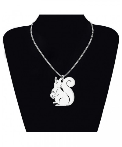 Stainless Steel 18K Gold Silver Plated Cute Christmas Squirrel Necklace Pendant for Women Girls Kids Animal Jewelry Gifts for...