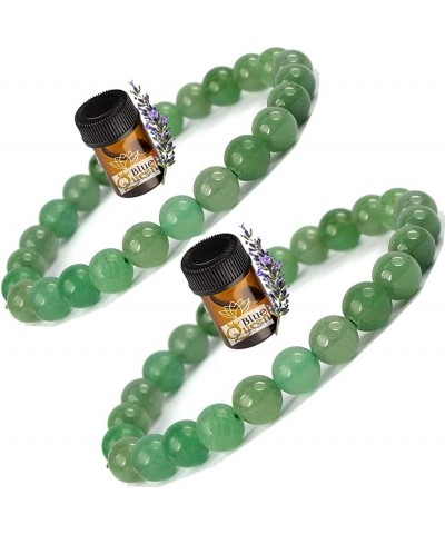 Pack of 2 - Green Jade 8mm Round Bead Bracelet | MONEY ATTRACTION Chakra Bracelets For Men & Women | Lavender Essential Oil, ...