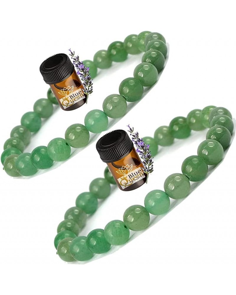 Pack of 2 - Green Jade 8mm Round Bead Bracelet | MONEY ATTRACTION Chakra Bracelets For Men & Women | Lavender Essential Oil, ...