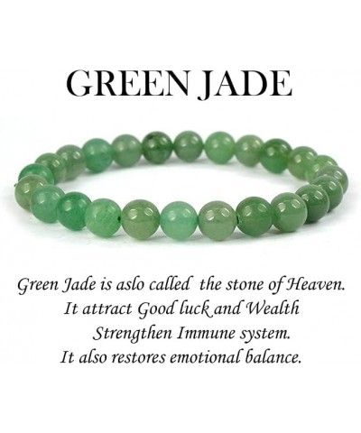 Pack of 2 - Green Jade 8mm Round Bead Bracelet | MONEY ATTRACTION Chakra Bracelets For Men & Women | Lavender Essential Oil, ...