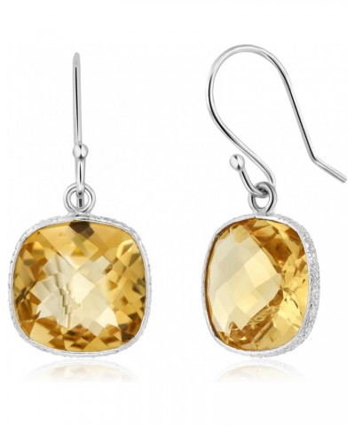 925 Sterling Silver Yellow Citrine Stud Dangle Earrings For Women (10.00 Cttw, Gemstone Birthstone, 11MM Cushion Cut) $30.20 ...