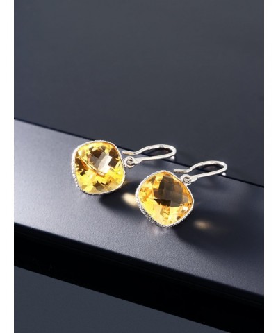 925 Sterling Silver Yellow Citrine Stud Dangle Earrings For Women (10.00 Cttw, Gemstone Birthstone, 11MM Cushion Cut) $30.20 ...