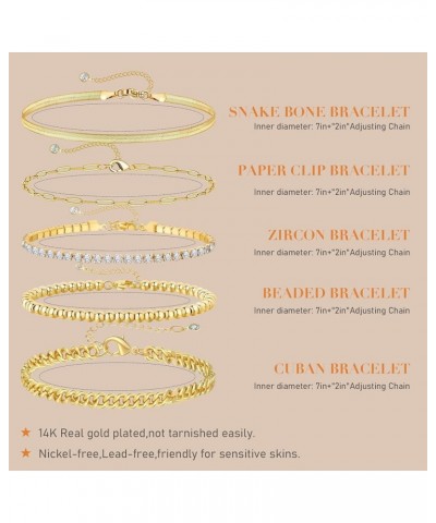 Gold Bangle Bracelets for Women, 14K Real Gold Plated Link Chain Bracelets for Women, Trendy Thin Dainty Stackable Link for J...