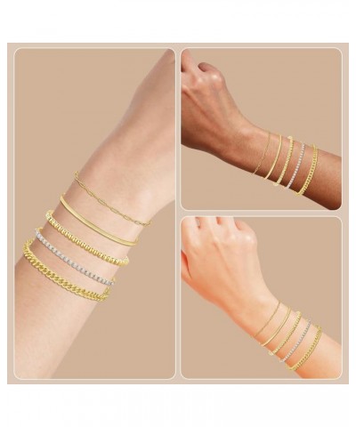 Gold Bangle Bracelets for Women, 14K Real Gold Plated Link Chain Bracelets for Women, Trendy Thin Dainty Stackable Link for J...