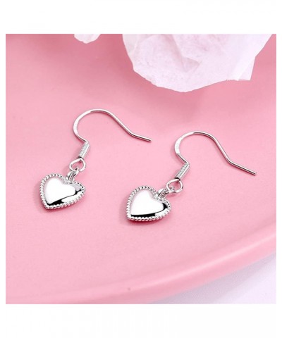 Simple Love Heart Tiny Drop Dangle Earrings for Women Little Girls Dainty Cute Sterling Silver Plating Fish Hook Hanging Smal...