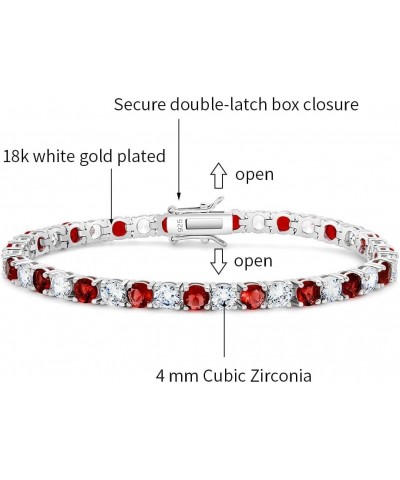 Tennis Bracelet Ruby | Eemeral | Sapphire | Cubic Zirconia Color Gemstone Silver Tennis Bracelet for Women Men 6.5|6.75|7.0|7...