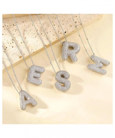 18k Gold Plated Letter Necklace CZ Bubble Alphabet 26 A-Z Letter Name Necklace Balloon Initial Necklace for Women Girls Silve...